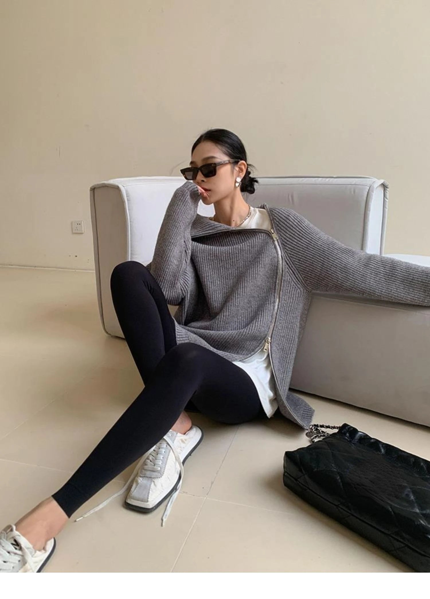 Oversized Zip Turtleneck Knit Sweater