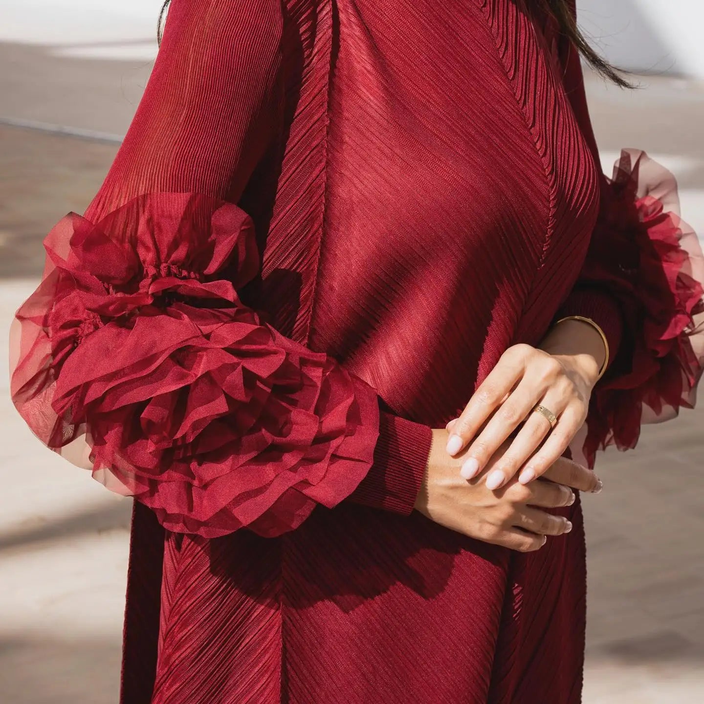 Women Elegant Evening Party Dresses 2025 Summer New Solid Colour Classic Long Sleeve Plate Flower Design Prom Dresses Female