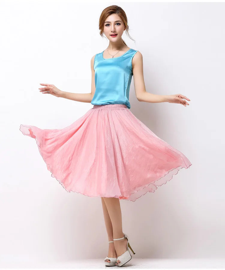 Silk Pleated High Waist Midi