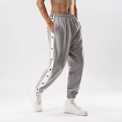 Men Jogger Pants Contrast Color Sides Buttons Stretch Workout Long Trousers Casual Sports Sweatpants Streetwear