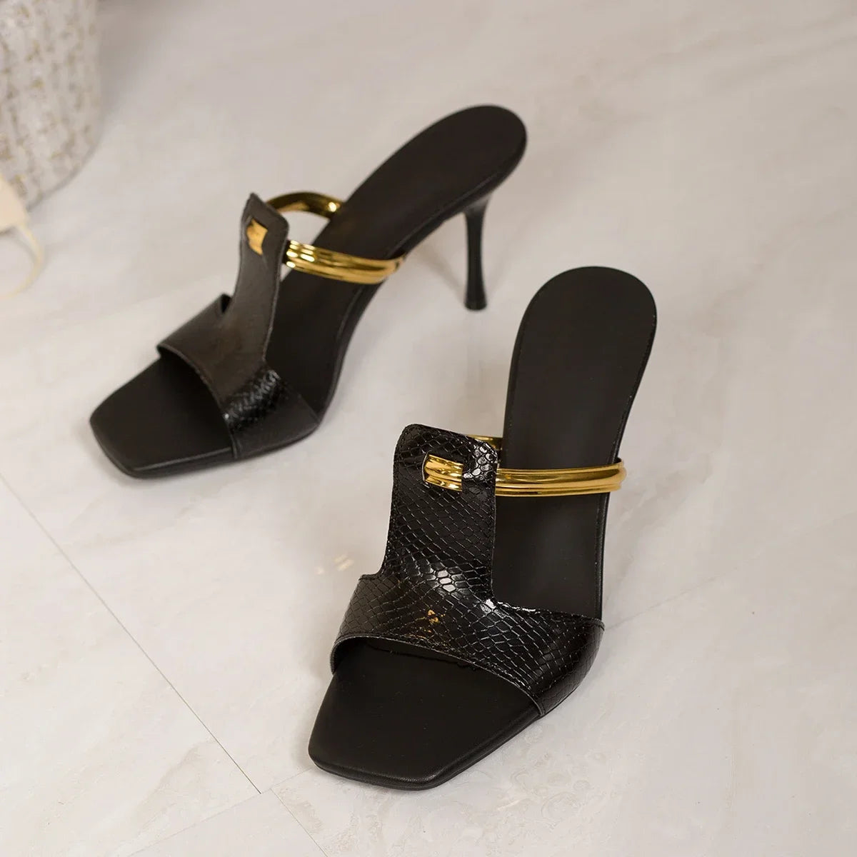 Women's High Heels Fashion Luxury Metal Heels Women Open Toe Slippers Sexy Party Women Dress Women Sandals Tacones Altos
