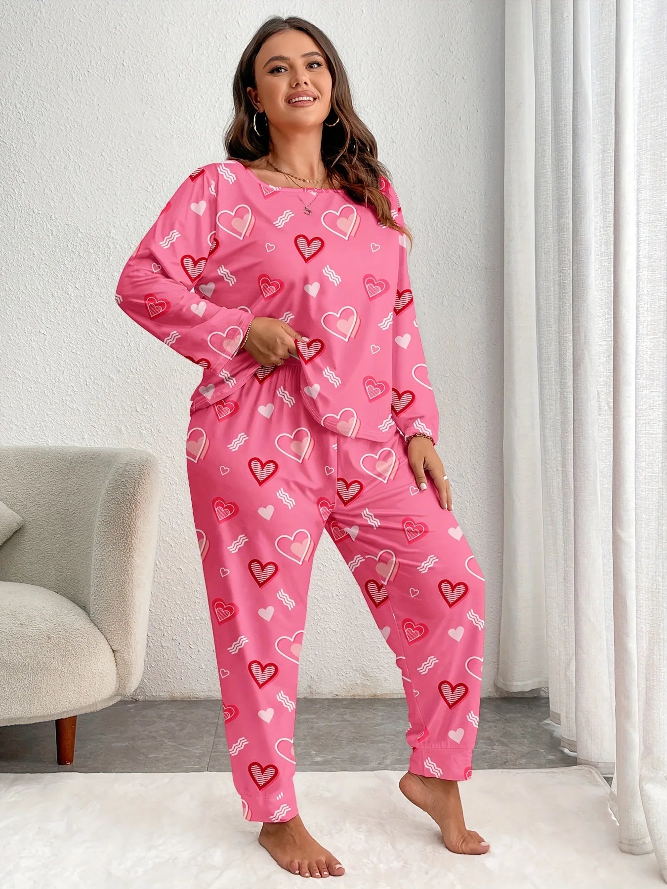 Plus Heart Print Pajama Set