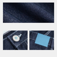 Maden Women's Vintage 12.4oz Washed Denim Jeans Straight Wide-Leg Casual Loose Fit Blue Trousers For Spring and Fall Streetwear
