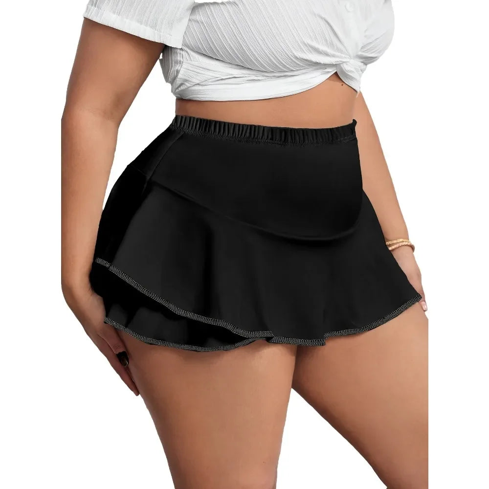Plus Size 1XL-5XL Women's Skirts Sexy Pleated Home Skirts Skirts with leggings Solid color skirts