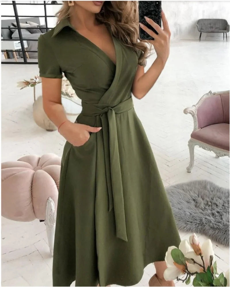 Belted Sleeveless Turn Down Dress