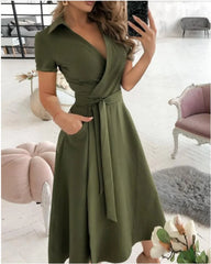 Belted Sleeveless Turn Down Dress