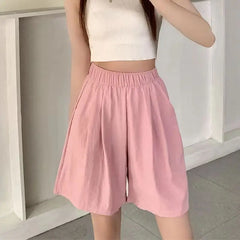 Women Shorts with Pockets Casual Basics Thin Simple Loose Fit Wide Leg Female Bottom Pants Fitness Sport Solid Running Shorts