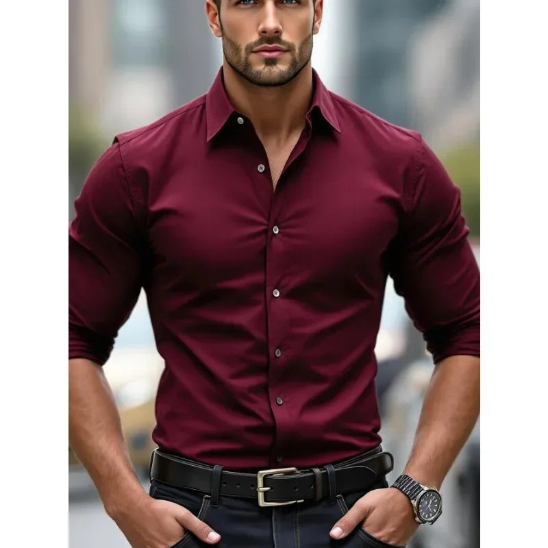 Smart Casual Elastic Shirt Men