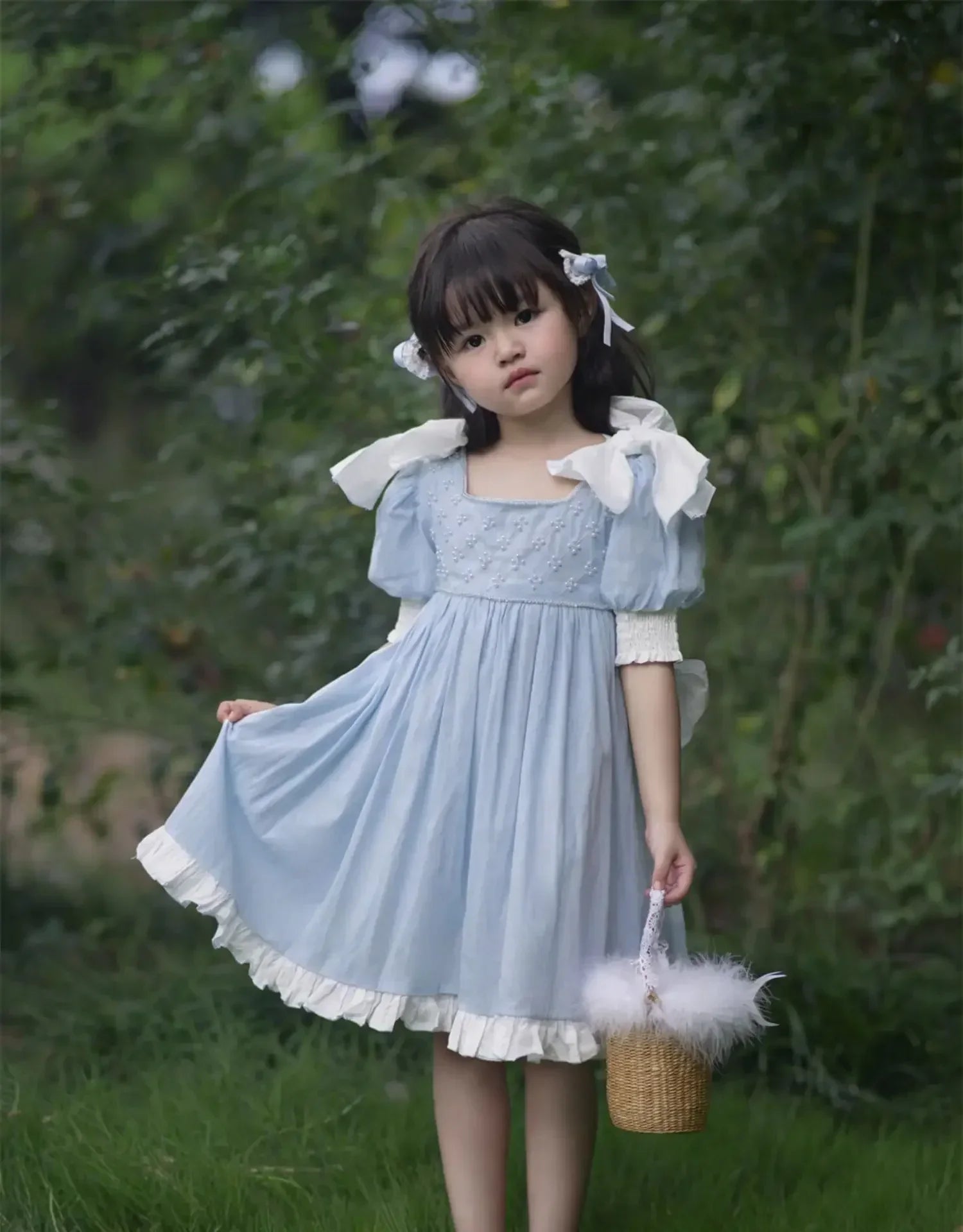 Embroidered Bow Princess Girls Dress