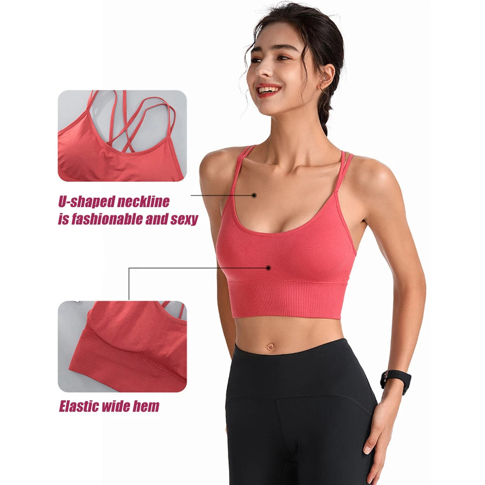 1Pcs Women Sports Bras Seamless Criss Cross Back Sexy Padded Fitness Yoga Vest Gym Running Crop Top Breathable Beauty Bras