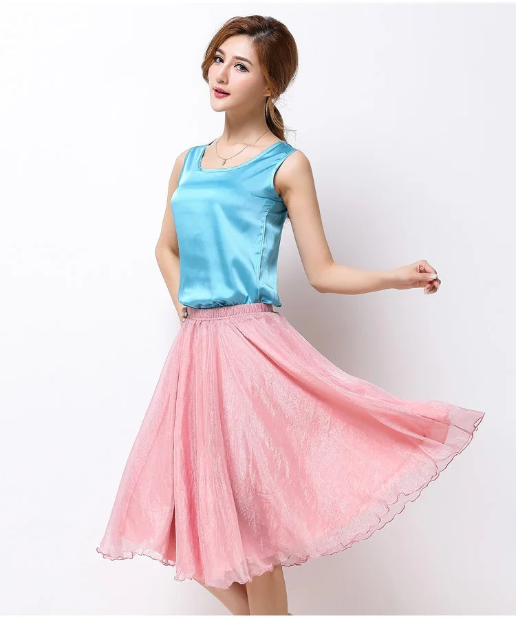 Silk Pleated High Waist Midi