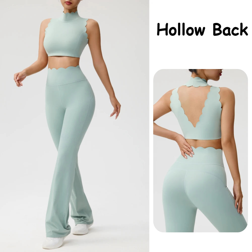 Women Yoga Sets Shockproof Bras&High Waist Hip-lifting Flared Pants Running Workout Pilate Suit Gym Training Clothing Sportswear