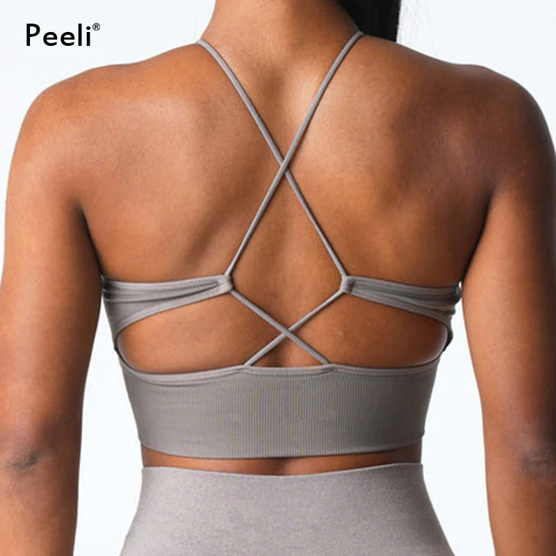 Embrace Seamless Sports Bra Women Backless Gym Bra Tops Padded Yoga Bras Push Up Running Sports Bras Workout Bralette Sportswear