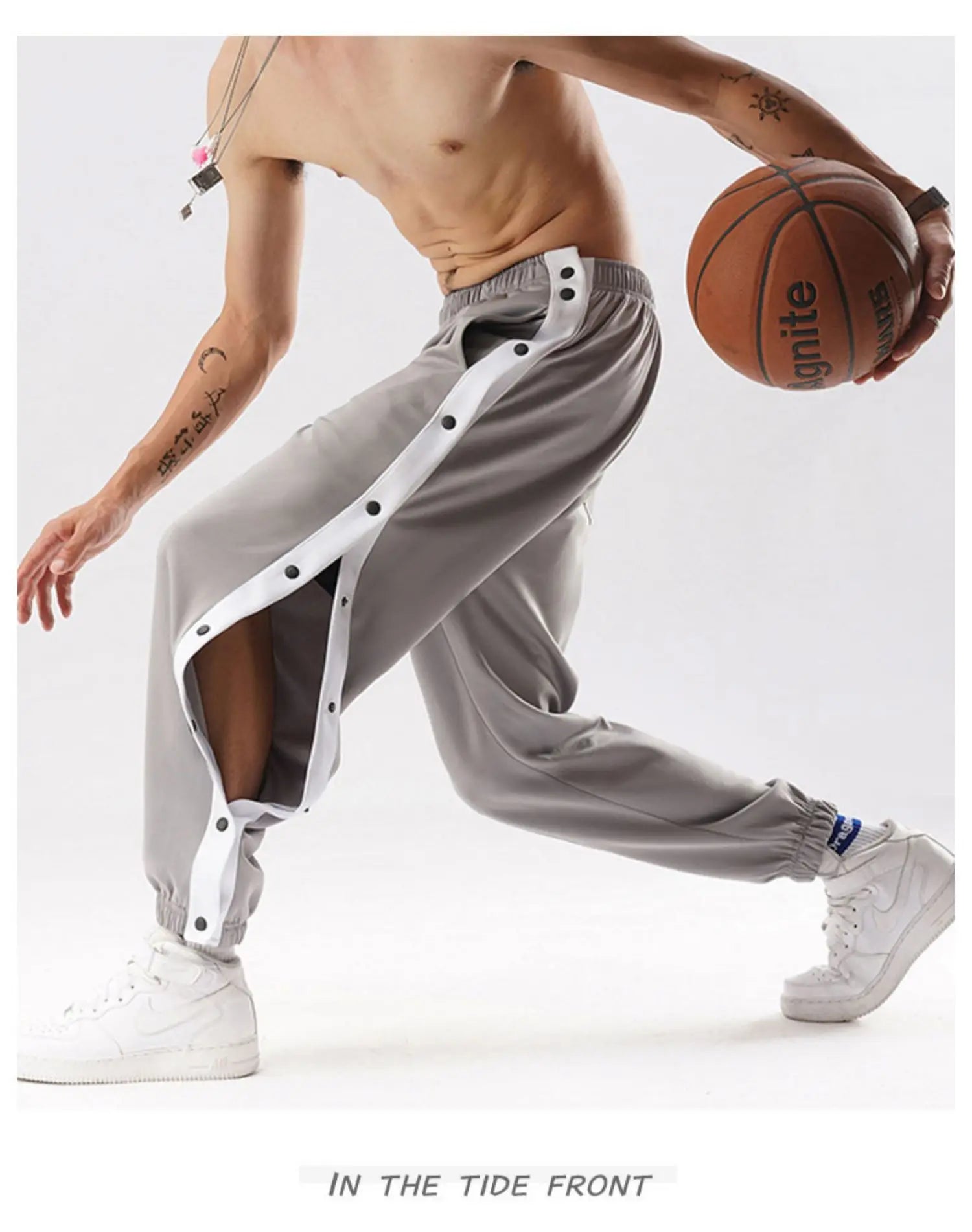 Men Jogger Pants Contrast Color Sides Buttons Stretch Workout Long Trousers Casual Sports Sweatpants Streetwear