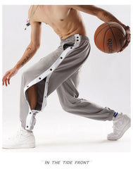 Men Jogger Pants Contrast Color Sides Buttons Stretch Workout Long Trousers Casual Sports Sweatpants Streetwear