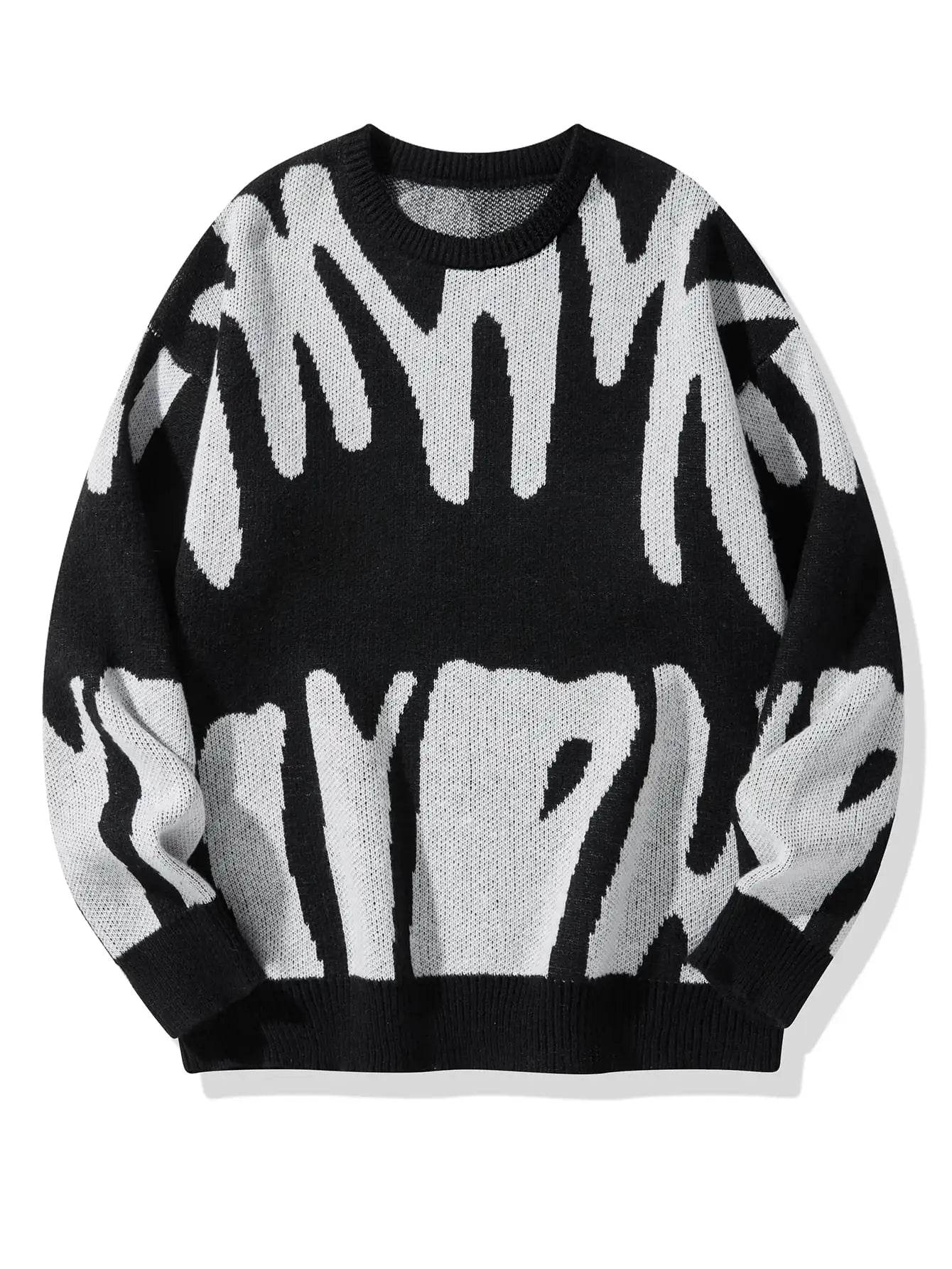 Geometric Knit Contrast Pullover Sweater