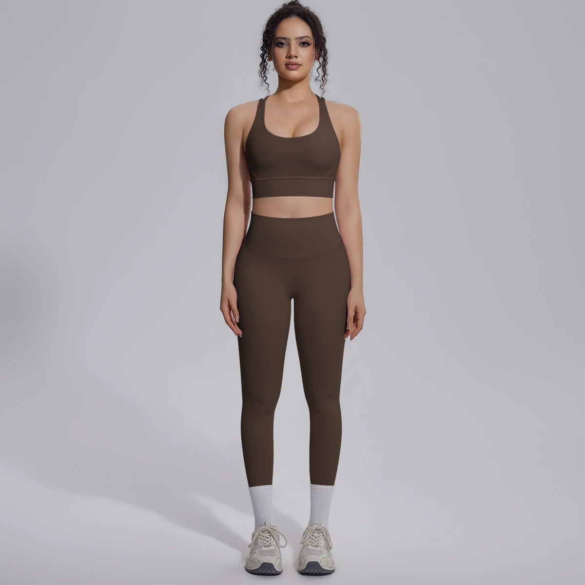 New Yoga Set for Woman Summer Gym Sports Running Bra Top Breathable Peach Buttocks Women Leggings Solid Color Yoga Set