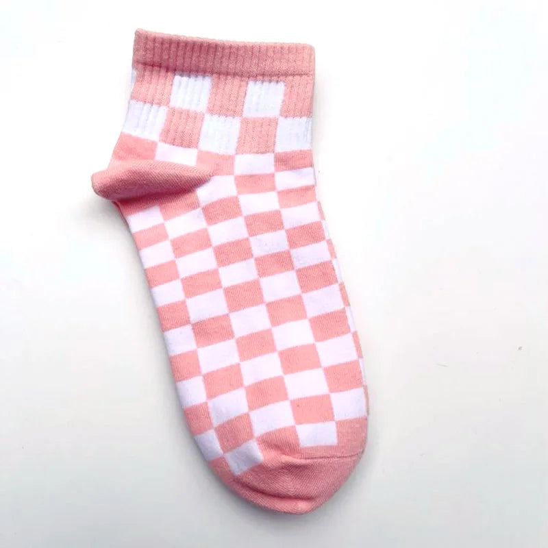Unisex Korean Checkerboard Ankle Socksv