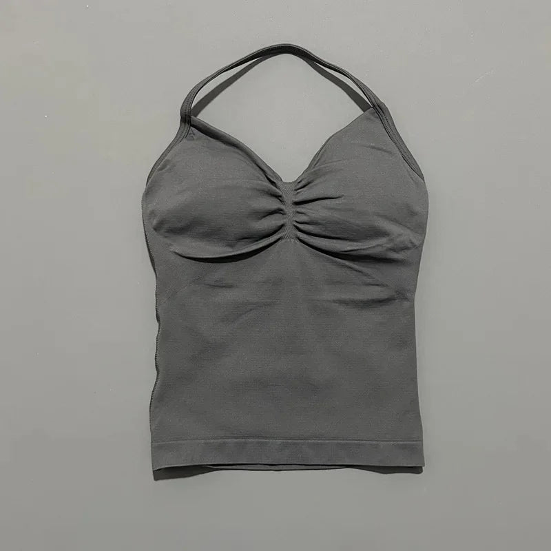 Women's Sexy Sports Bra - Open Back Design, Breathable Stretchy Fabric for Yoga - Elegant Solid Color All-Season Activewear