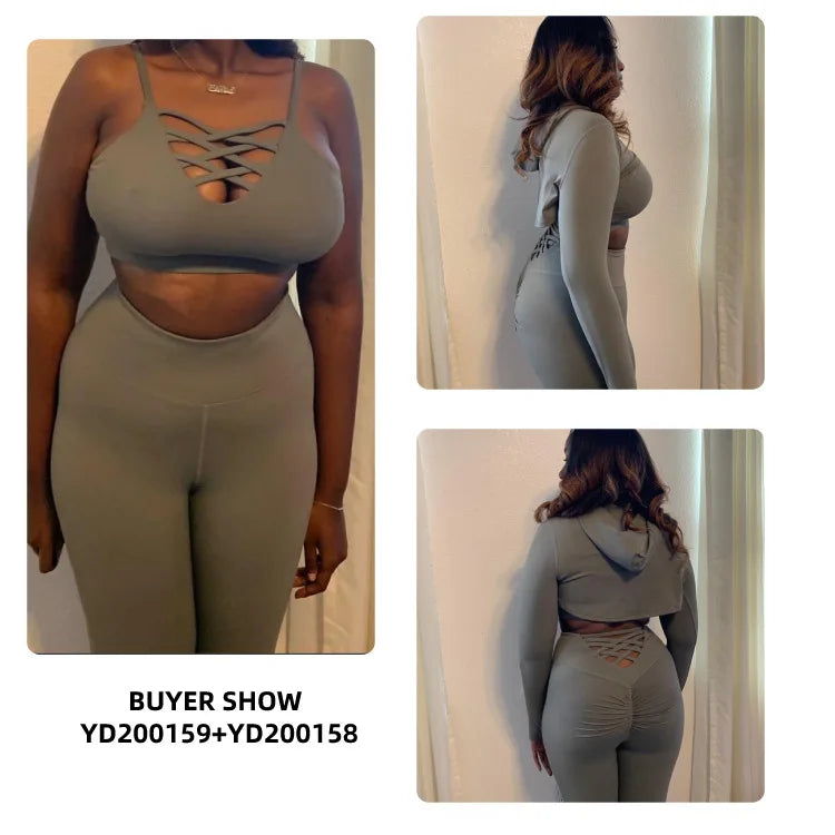 Ensemble Female 3 Pieces Yoga Set Gym Workout Clothes for Women Sport Long Sleeve Hoodie Sweater Active Wear Sport Set Tracksuit