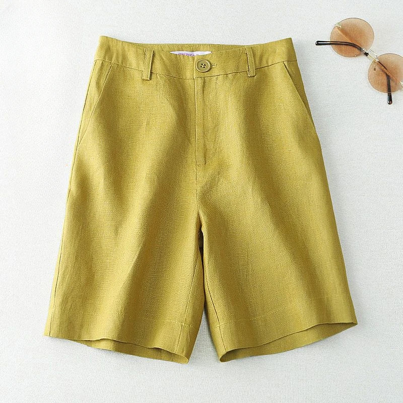 Women's Shorts Linen Half Knee Length Mid Wide Female Short Pants Bermuda Offer Aesthetic Hot Streetwear Korean Style For Summer