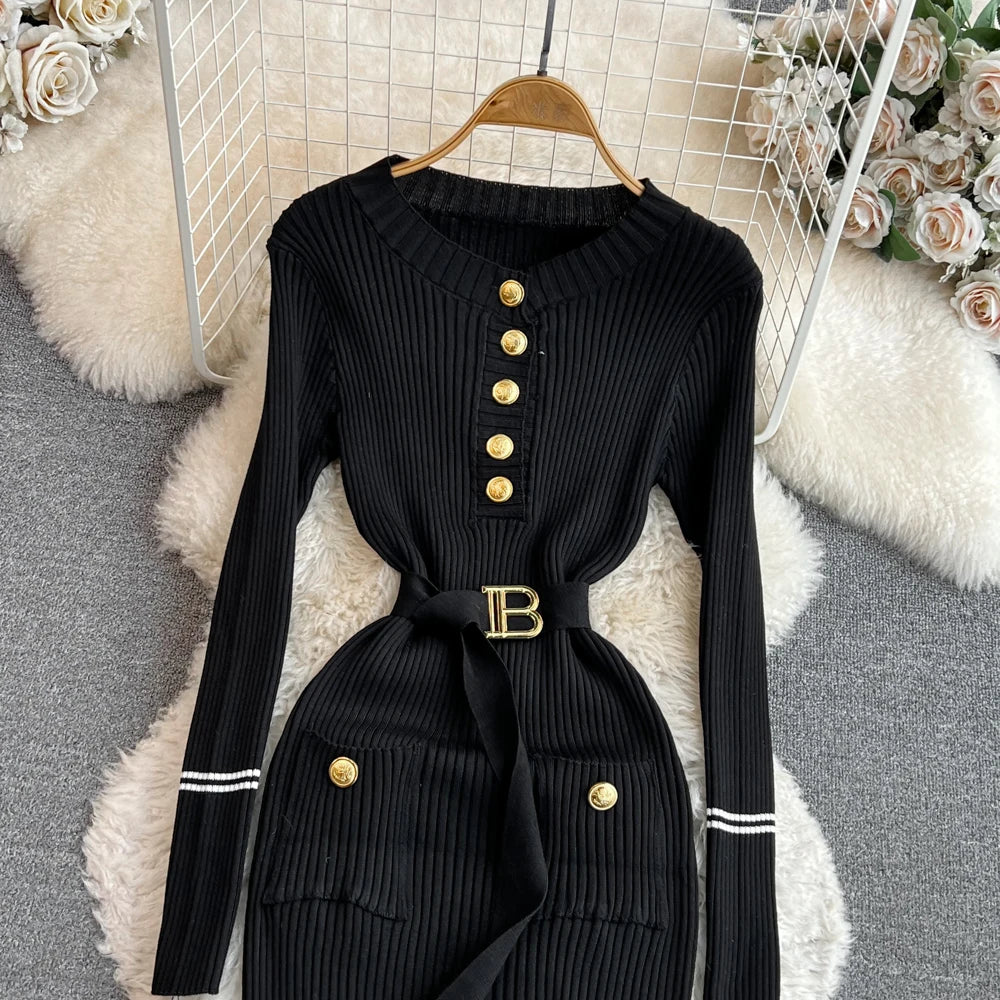 Elegant Rib Knit Pencil Dress