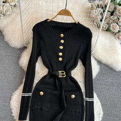 Elegant Rib Knit Pencil Dress
