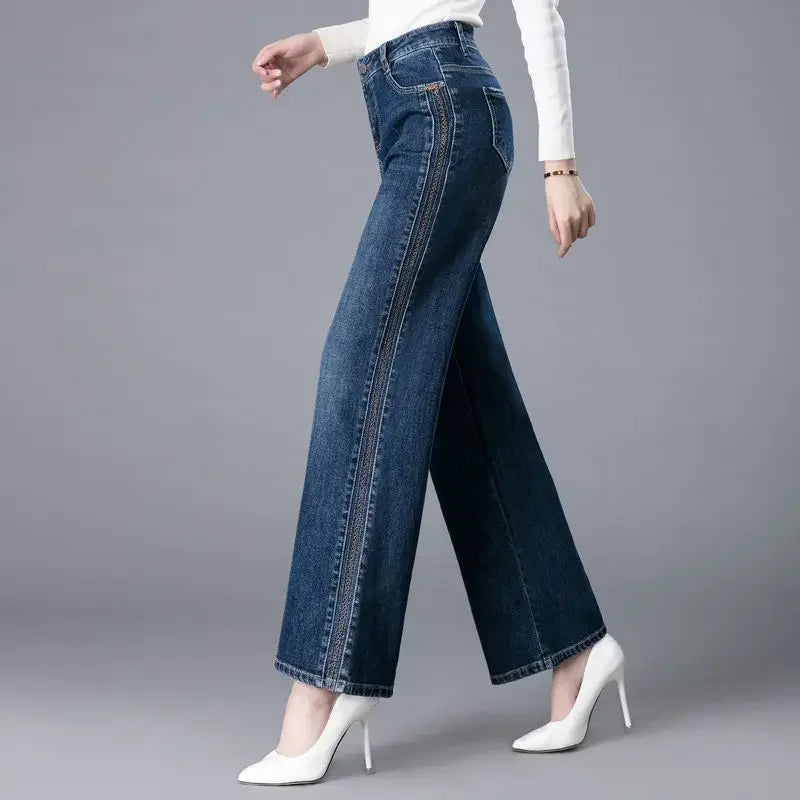 Trousers New In High Waist Shot Wide Leg Womens Jeans 2025 Korean Style Cool Unique Vibrant Stretched Xxl Denim Pants for Women