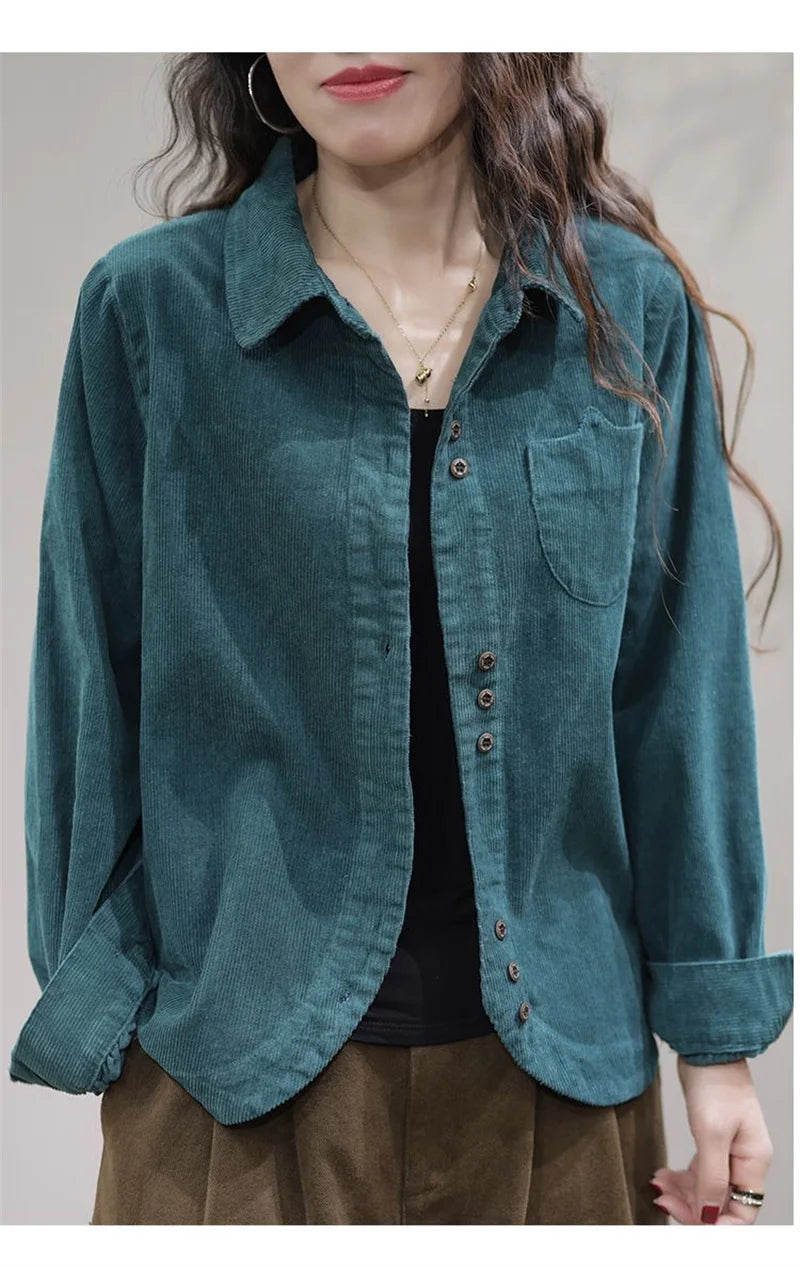Casual White Corduroy Button Jacket