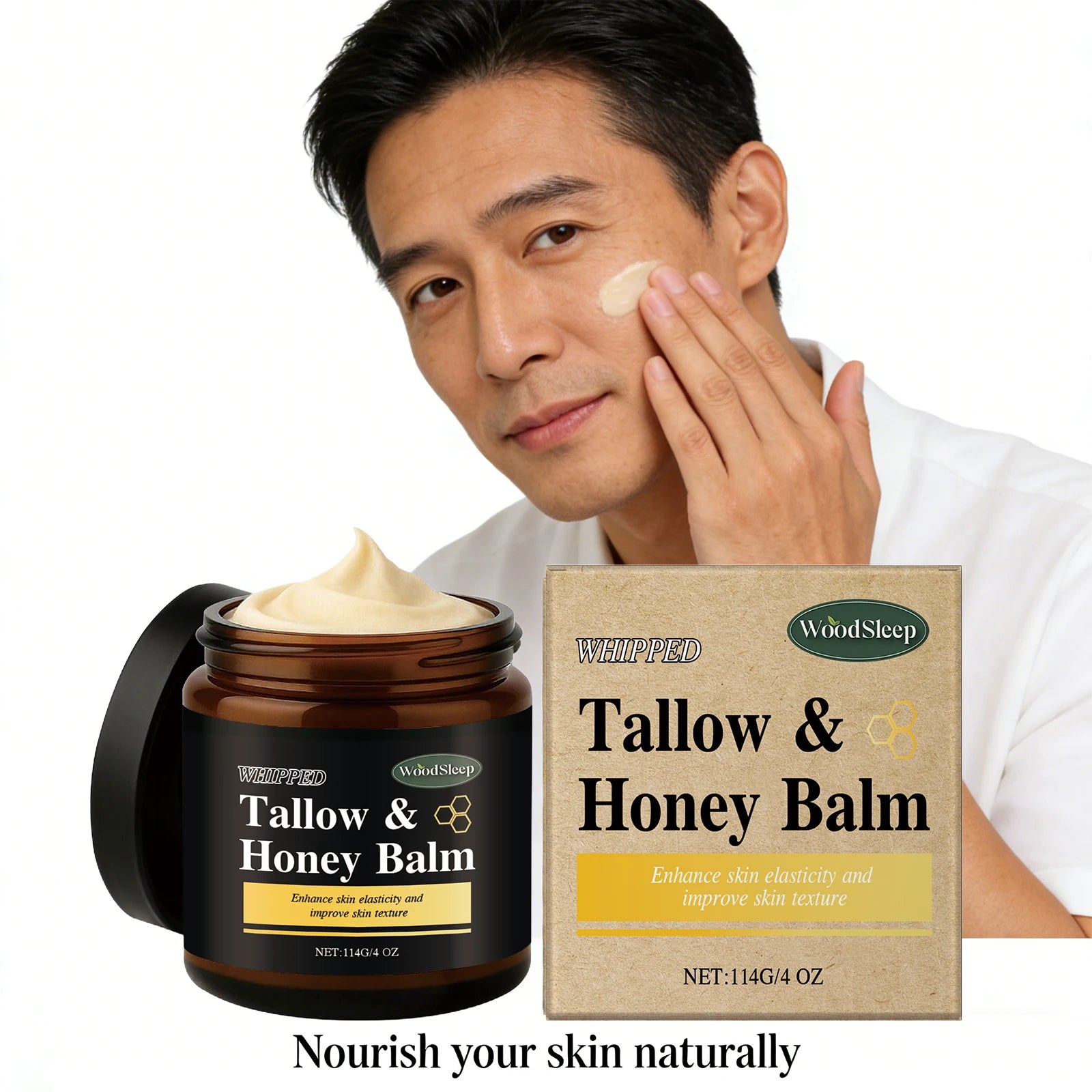 Beef Tallow Honey Balm for Men Lasting Moisturizing Dryness Soothing Skin Firming Smoothing Roughness Anti Aging Face Cream