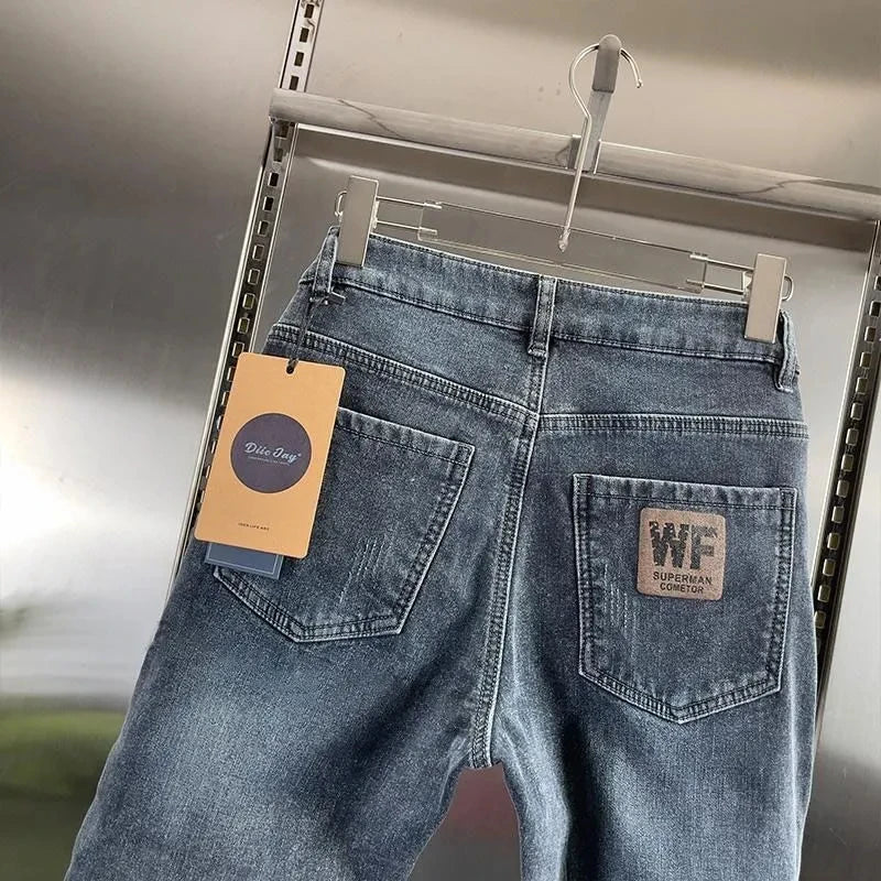 Thick Jeans Men's Slim Fit Spring Autumn Winter Casual Long Pants Cotton Stretch Denim mid Waist Zipper Closure Wear Resistant