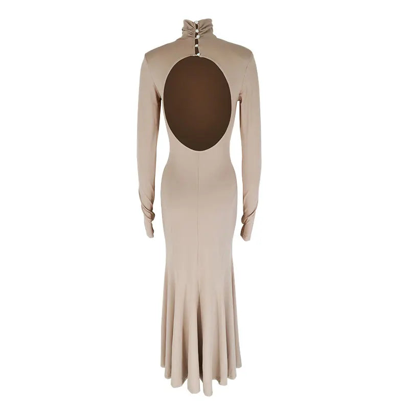 Backless Turtleneck Slim Maxi Dress