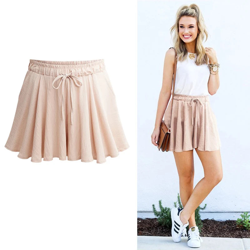 Women Shorts Summer Chiffon Casual Shorts Female Wide Leg Elastic High Waist Shorts Wide Leg  Womens Shorts Summer