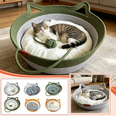 Pet Cat Bed Round Hand Woven Rattan Wear-resistant Cat Bed Summer Pet Bed Indoor Sleeping House Pet Products Accessories