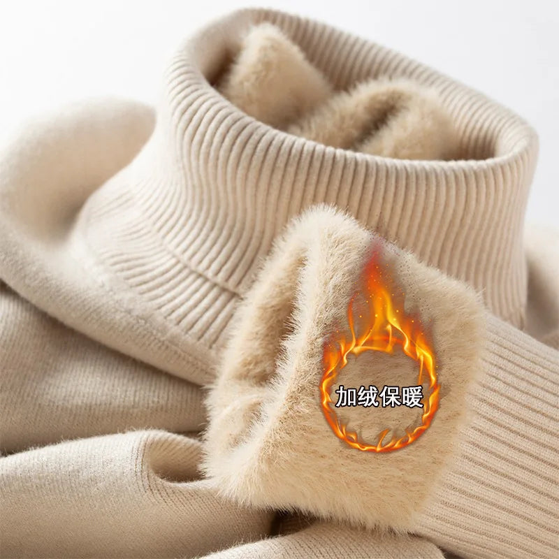 Men’s Thermal Fleece High-Neck Knitted Sweater