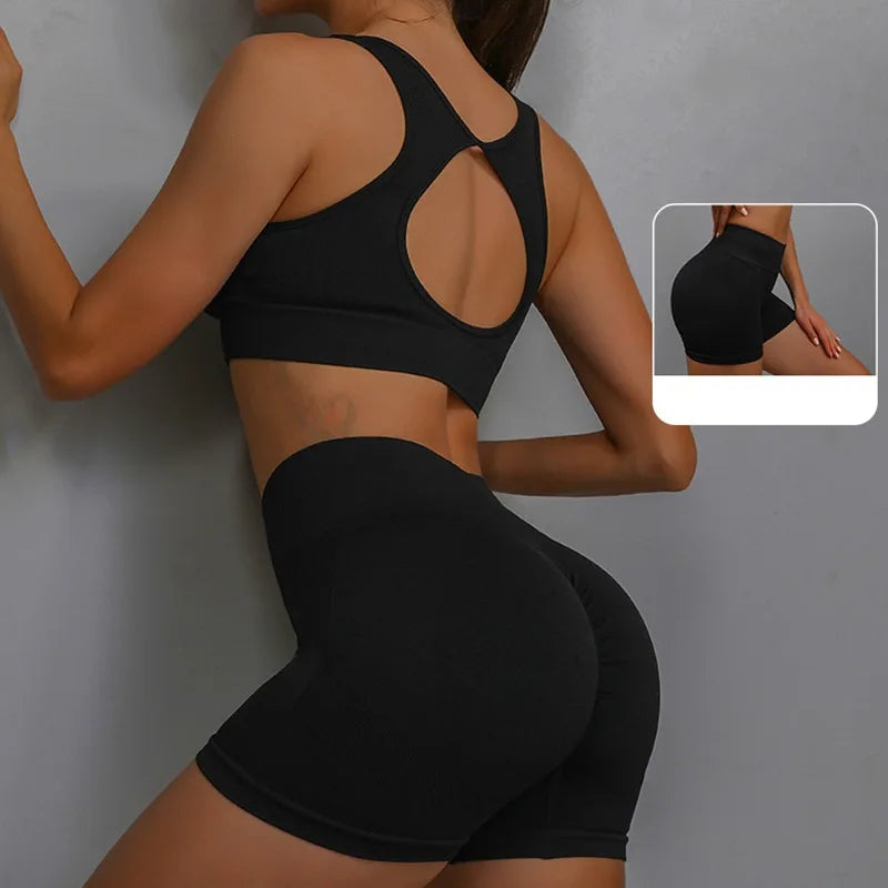 2Pcs Women Yoga Outfit Set Sports Fitness Vest Running Workout Shorts Suit Gym Training Active Wear Handmade Accessory
