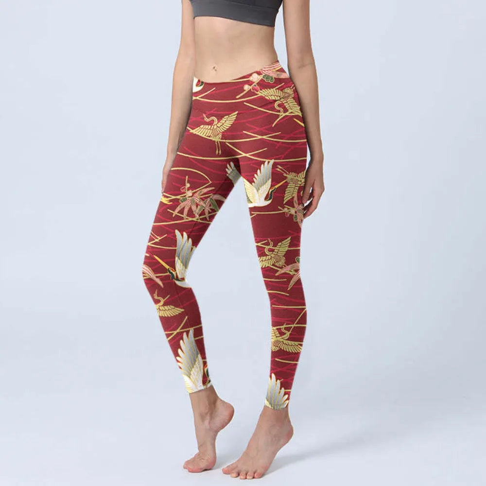 High Waist Yoga Leggings Japanese Style Cherry Blossom Botanical Print Soft Tights Women Fitness Gym Yoga Running Sports Wear