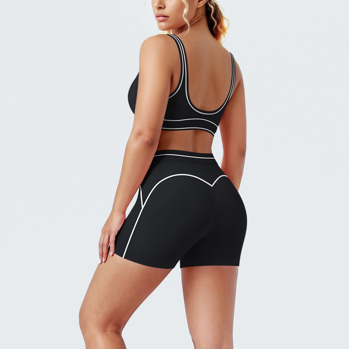 New Woman Yoga Set Color Blocking Sexy Sport Bra Yoga Underwear with Chest Pad High Waist Stripe Running Fitness Shorts Yoga Set