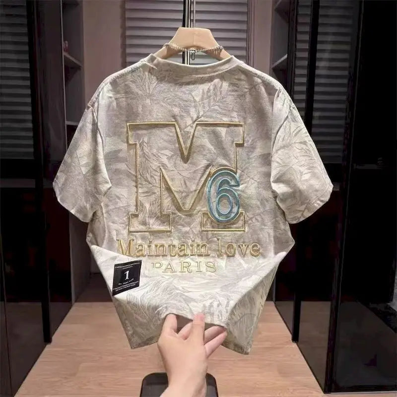 2026 Trendy T-shirts Men Fashion Casual Loose Heavy Industry Printed Tshirt Men's Short Sleeved Top Half Sleeve Personalized T
