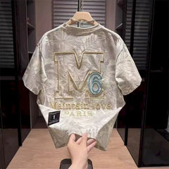 2026 Trendy T-shirts Men Fashion Casual Loose Heavy Industry Printed Tshirt Men's Short Sleeved Top Half Sleeve Personalized T