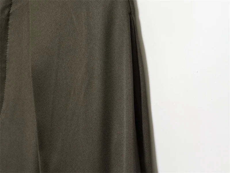 Military Green Pleated Wide Pants