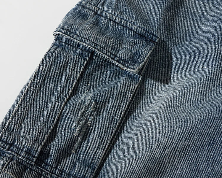 Retro Denim Utility Knee Shorts