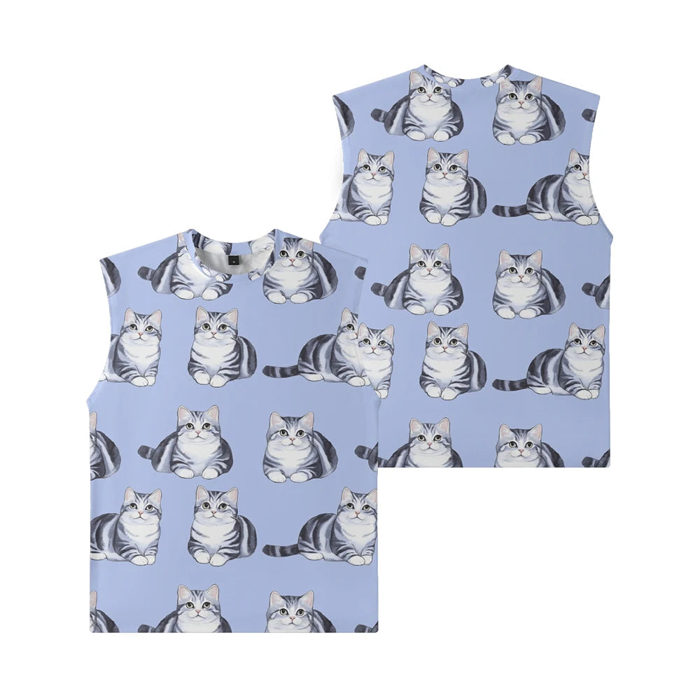 Black Bats Cute Cats Kitty Men Tank Top Gym To Street Sleeveless Bold Color Breathable Training Fit Vest Muscle Fitness Clothing