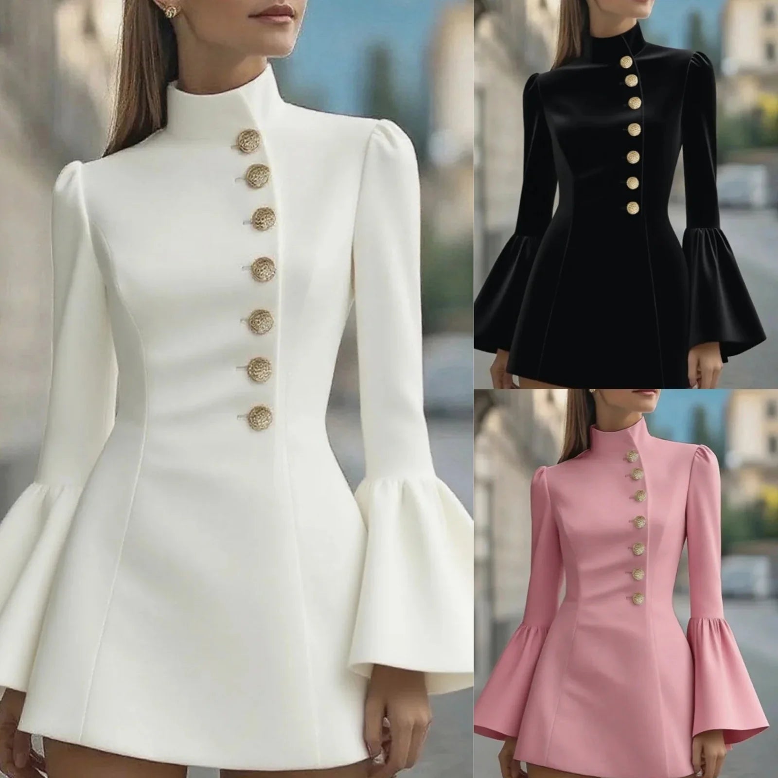 Elegant Bell Sleeve Slim Midi Dress