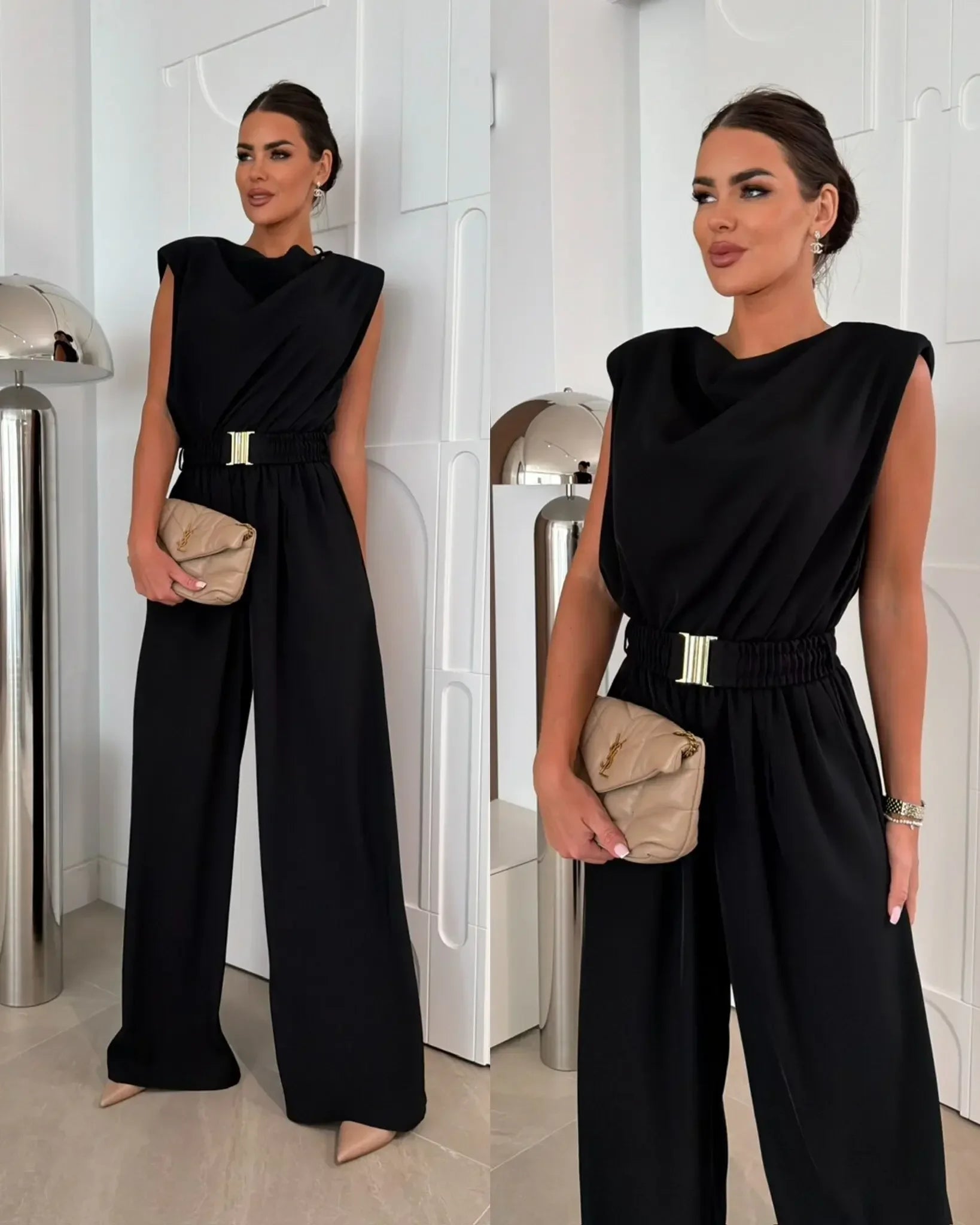 Women's Jumpsuits Solid Color Sleeveless Round Neck Casual Loose Women's Jumpsuit Summer Fashion Straight Tube Female Playsuits
