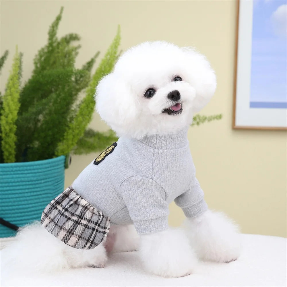 Cute Pet Dress Autumn Winter Plaid Princess Skirt Small Dog Coat Puppy Party Clothes Poodle Yorkie Apparel