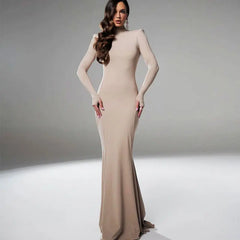 Backless Turtleneck Slim Maxi Dress