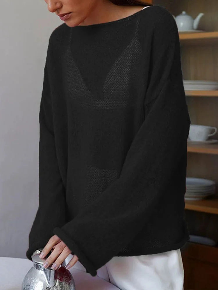 Lightweight Hollow Knit Pullover Sweater