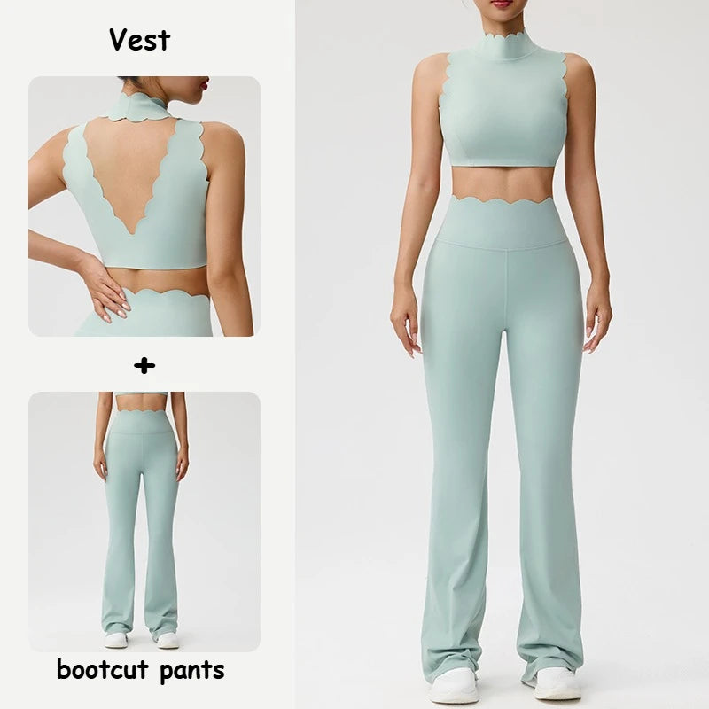 Women Yoga Sets Shockproof Bras&High Waist Hip-lifting Flared Pants Running Workout Pilate Suit Gym Training Clothing Sportswear