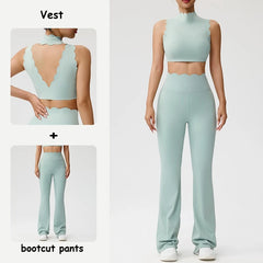 Women Yoga Sets Shockproof Bras&High Waist Hip-lifting Flared Pants Running Workout Pilate Suit Gym Training Clothing Sportswear